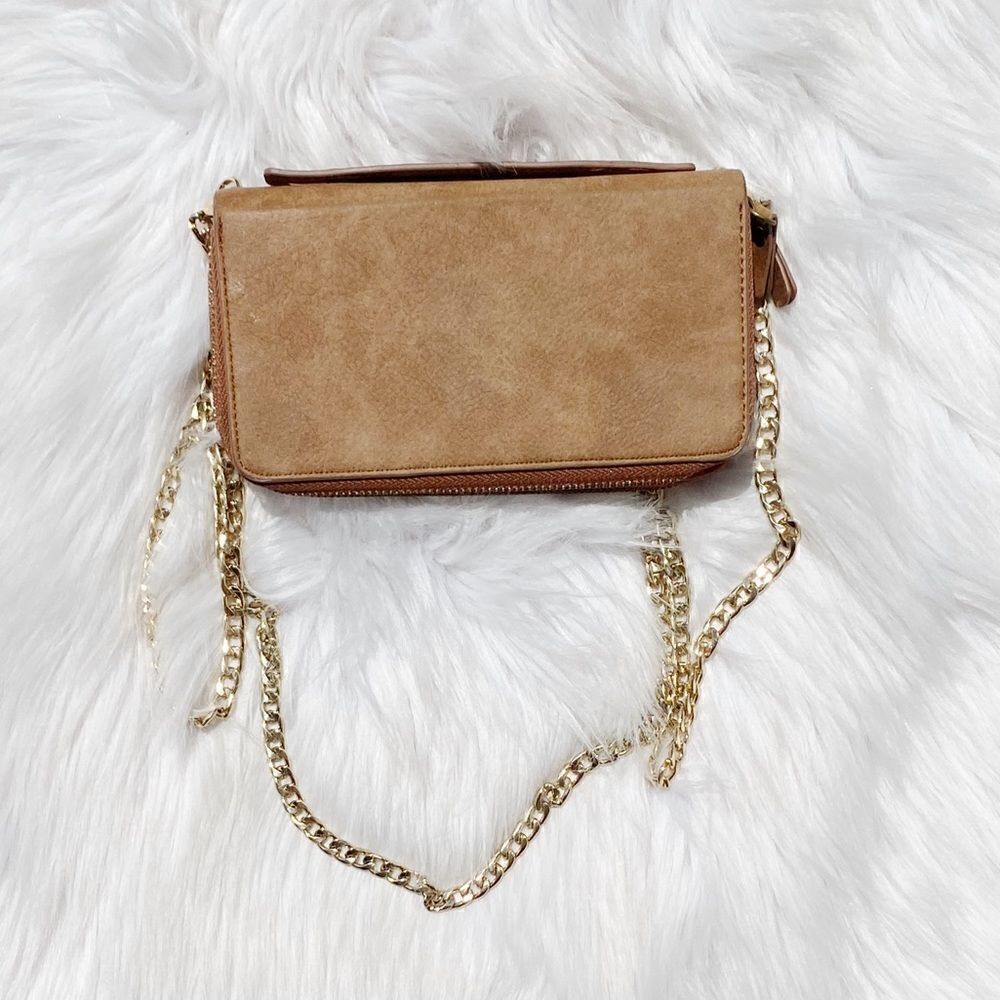 Mini Crossbody Zip Up Crossbody Wallet Tan and Gold Small - Picture 3 of 9